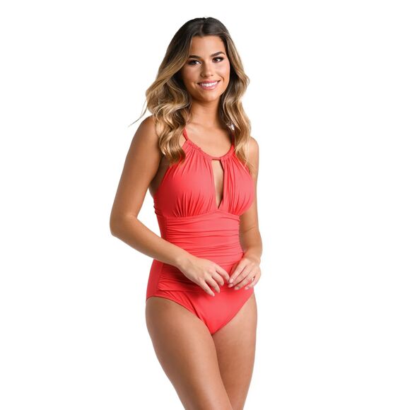 La Blanca Swimsuit Women's 14 Pink Guava NWT one piece Island Goddess High Neck